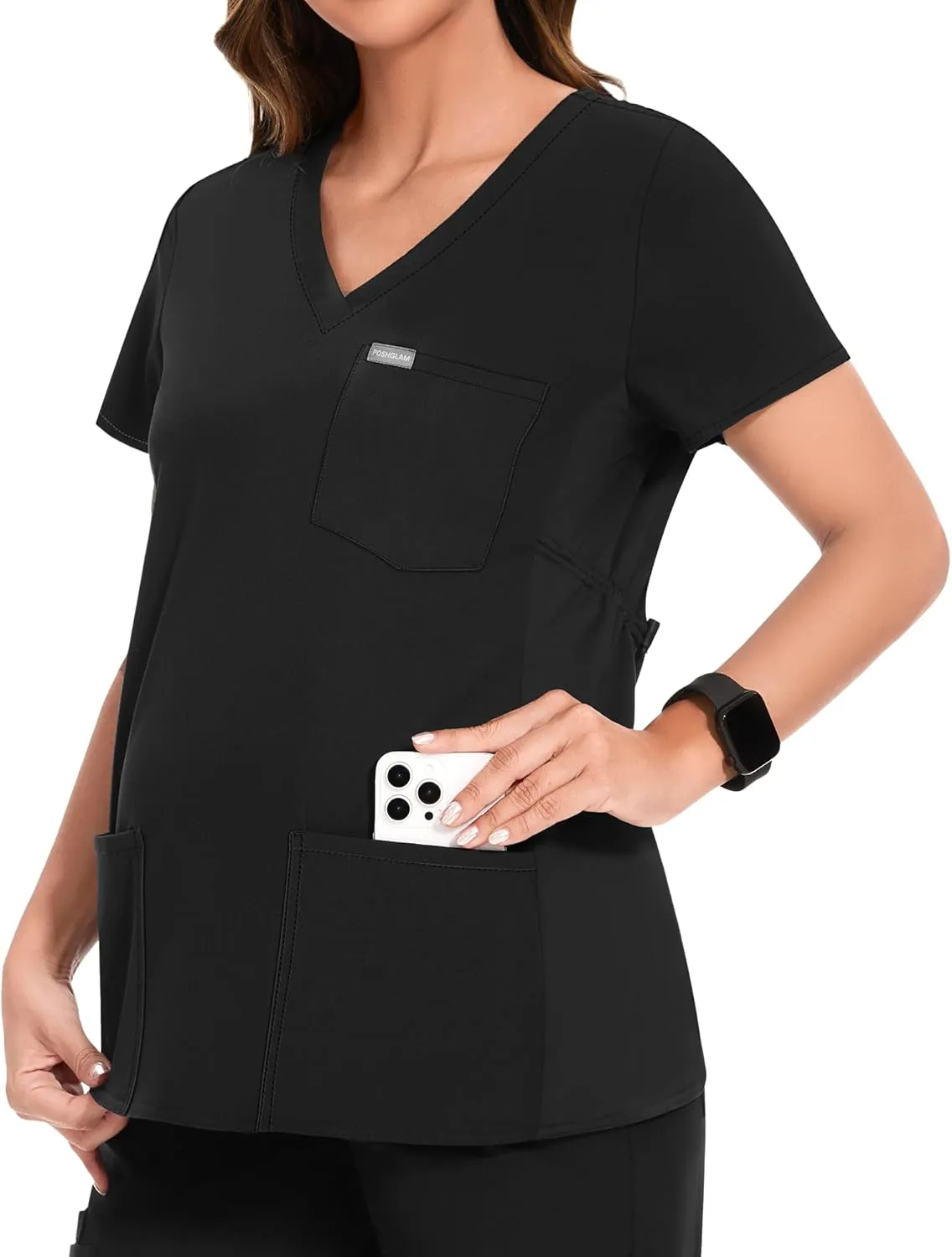 POSHGLAM Women's Maternity Scrubs Top Workwear V-Neck Medical Shirts Pregnancy Scrub Clothes