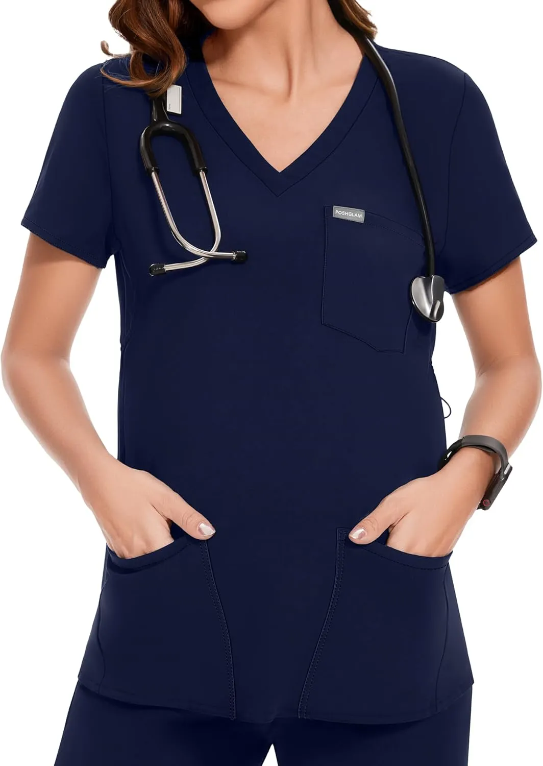 POSHGLAM Women's Maternity Scrubs Top Workwear V-Neck Medical Shirts Pregnancy Scrub Clothes