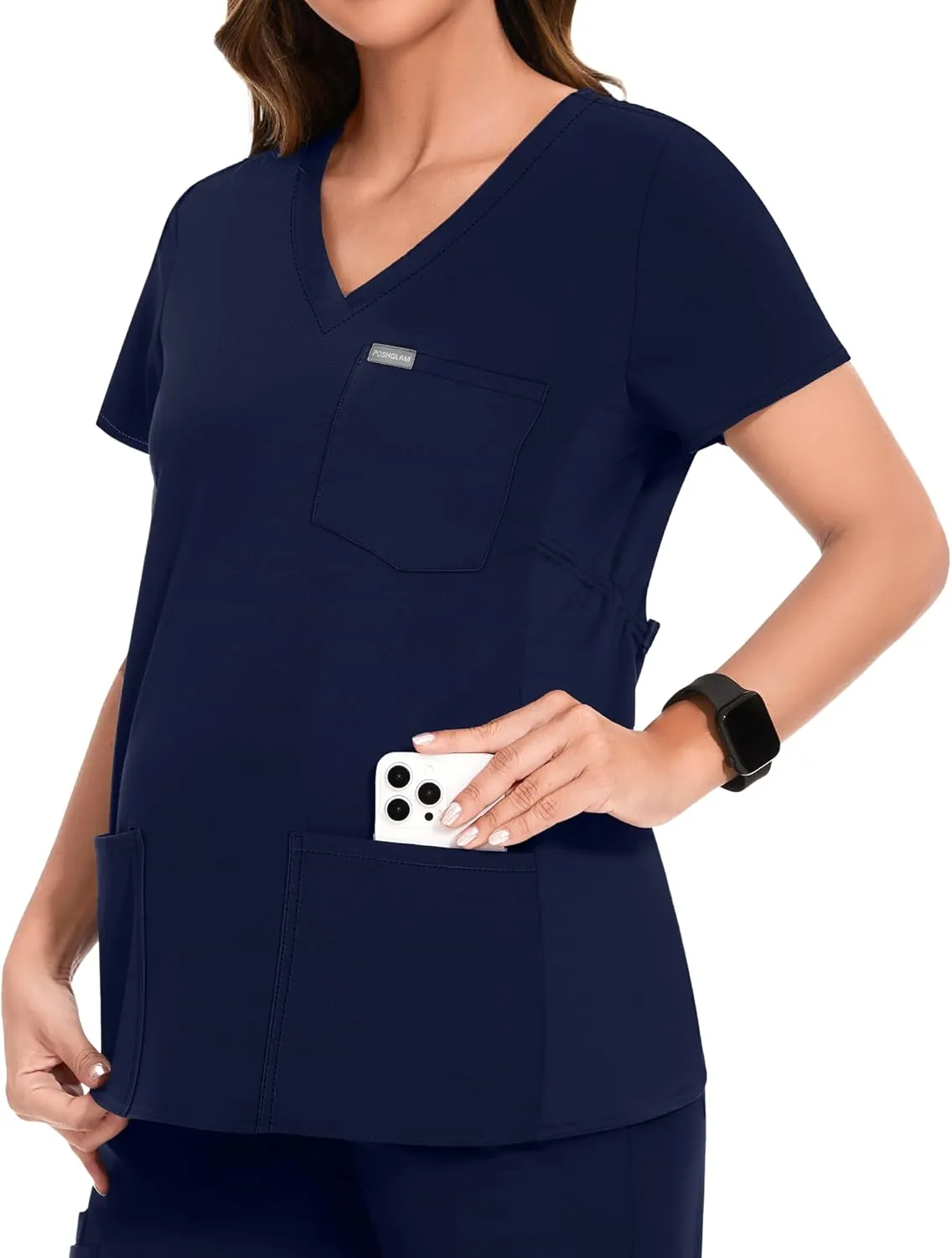 POSHGLAM Women's Maternity Scrubs Top Workwear V-Neck Medical Shirts Pregnancy Scrub Clothes