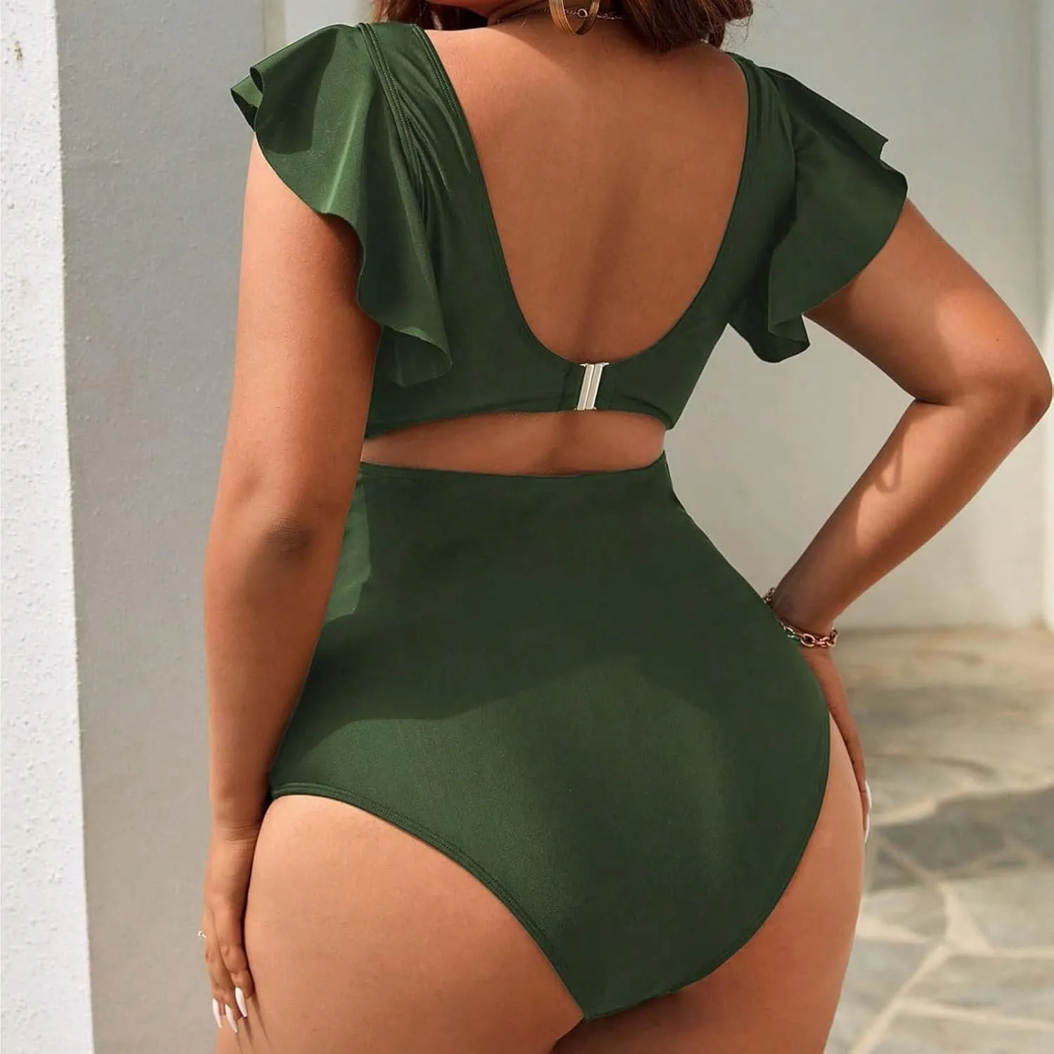 PTOLOCIF Sexy One Piece Swimsuit for Women Scoop Neck Cutout Back Self Tie Bathing Suit Cheeky Swimsuits High Cut Swimwear