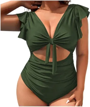 PTOLOCIF Sexy One Piece Swimsuit for Women Scoop Neck Cutout Back Self Tie Bathing Suit Cheeky Swimsuits High Cut Swimwear