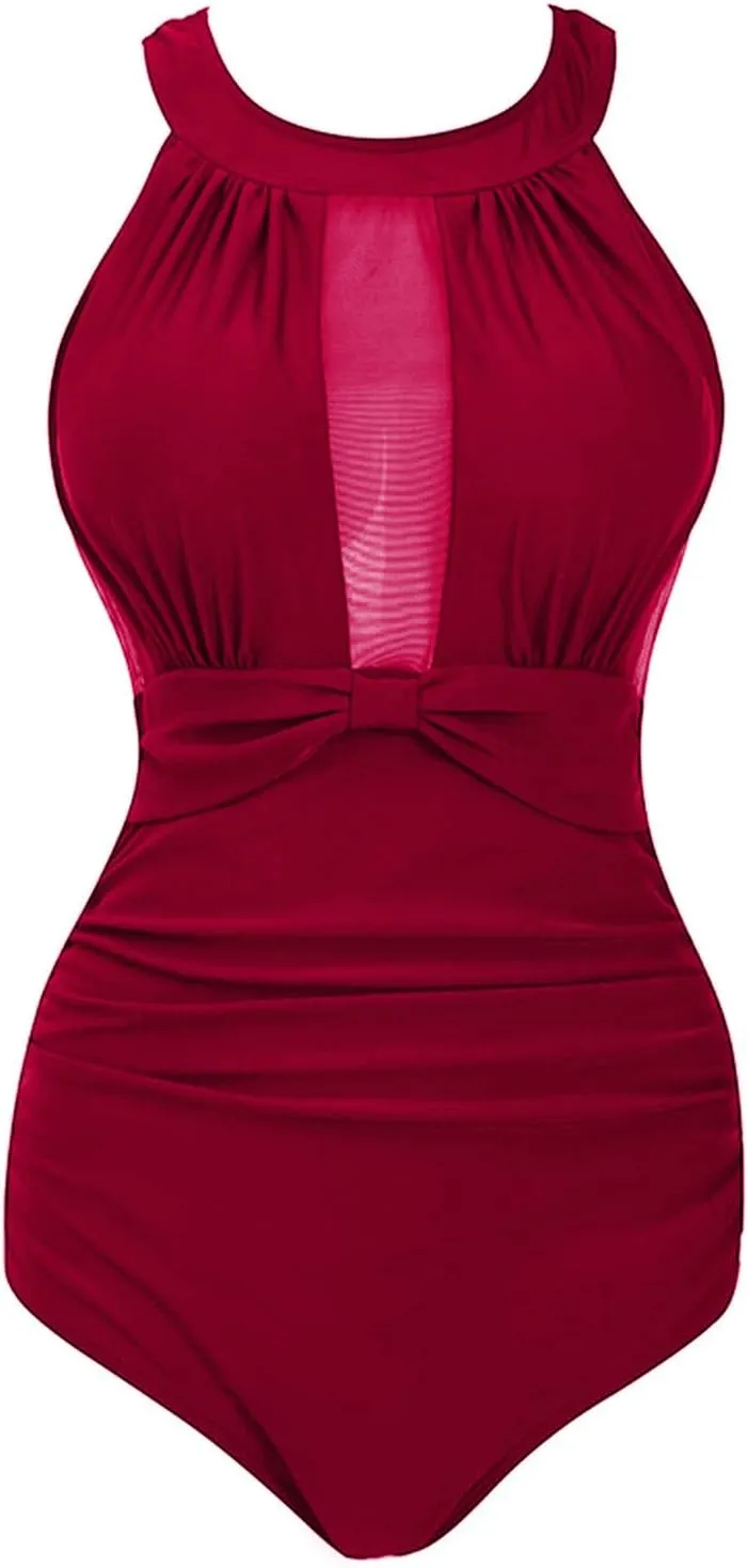 PTOLOCIF Slimming Swimsuits for Women Scoop Neck Cut Out Front Lace up Bathing Suit High Cut Monokini One Piece Swimsuit