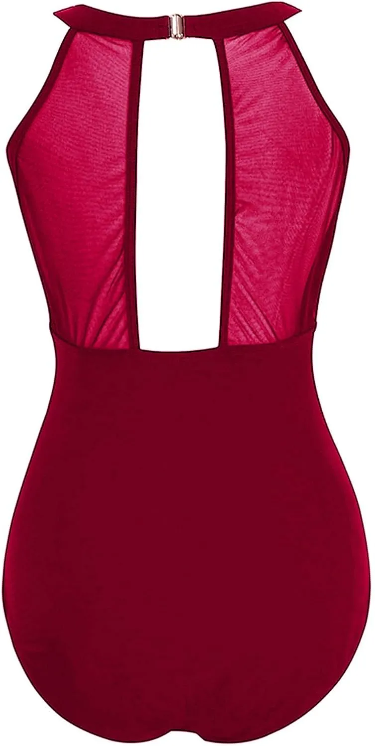 PTOLOCIF Slimming Swimsuits for Women Scoop Neck Cut Out Front Lace up Bathing Suit High Cut Monokini One Piece Swimsuit