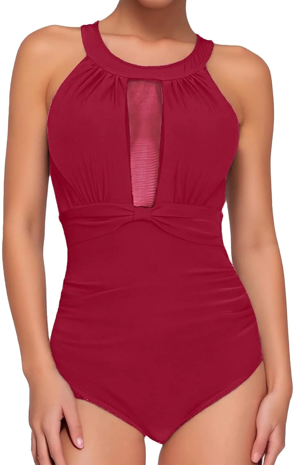 PTOLOCIF Slimming Swimsuits for Women Scoop Neck Cut Out Front Lace up Bathing Suit High Cut Monokini One Piece Swimsuit