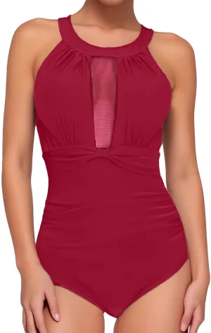 PTOLOCIF Slimming Swimsuits for Women Scoop Neck Cut Out Front Lace up Bathing Suit High Cut Monokini One Piece Swimsuit