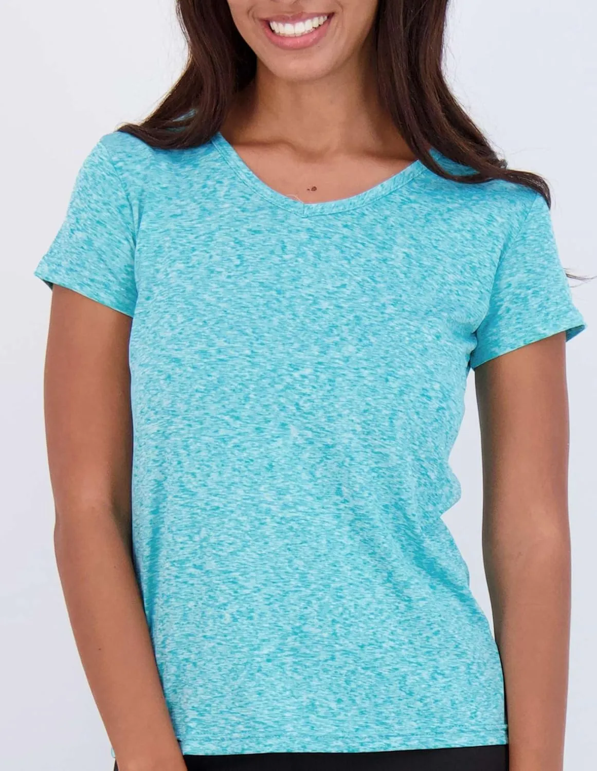 Real Essentials 5 Pack: Women's Short Sleeve V-Neck Activewear T-Shirt Dry-Fit Wicking Yoga Top (Available in Plus)