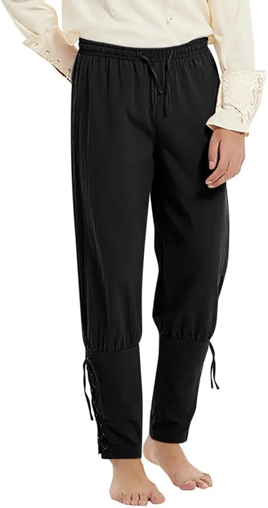 Renaissance Pirate Trousers For Men, Ankle-Cuffed Medieval Pants, Viking-Inspired Gothic Cosplay Bottoms, Halloween Costume Essentials