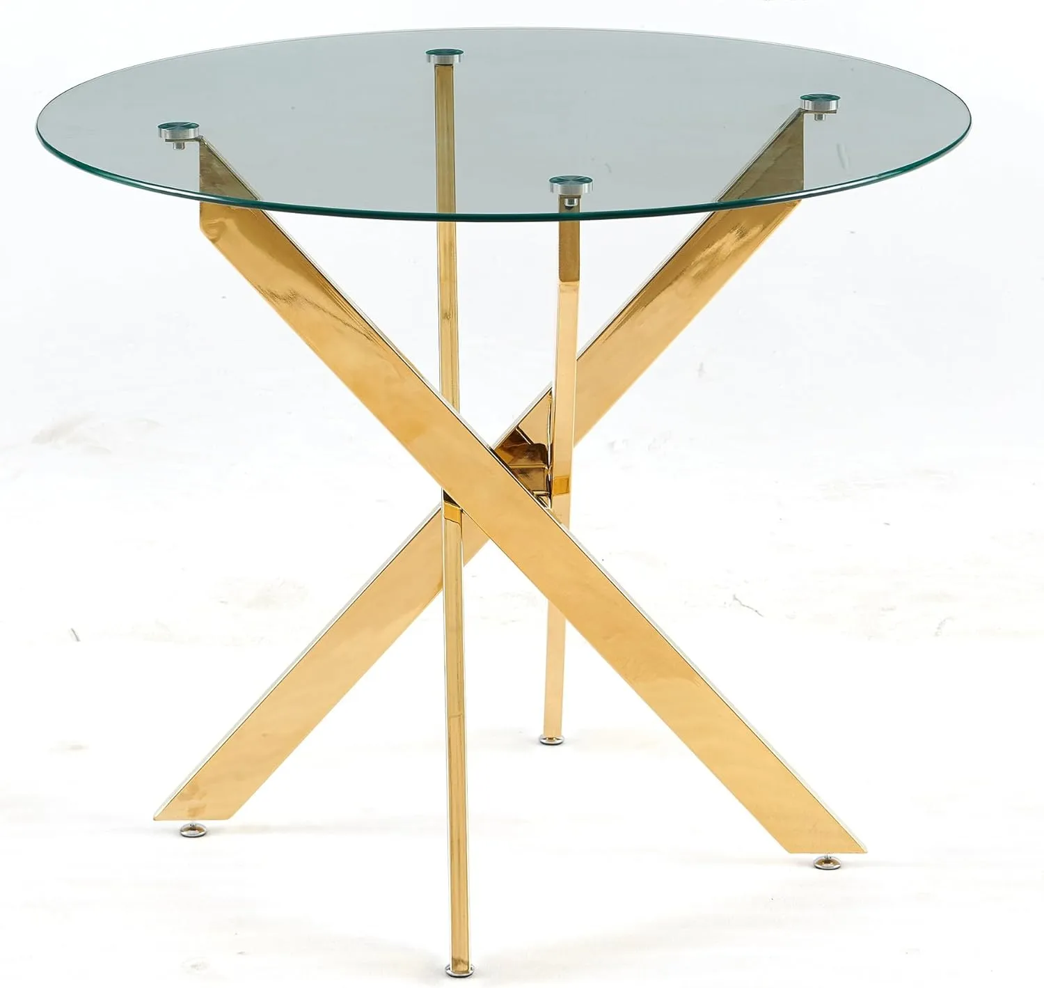 Round Glass Dining Table, Tempered Glass Tabletop and Metal Legs, Modern Style Glass Kitchen Table for Home, Kitchen, Dining Room (Gold, 36'' Round Table with 4 Legs)