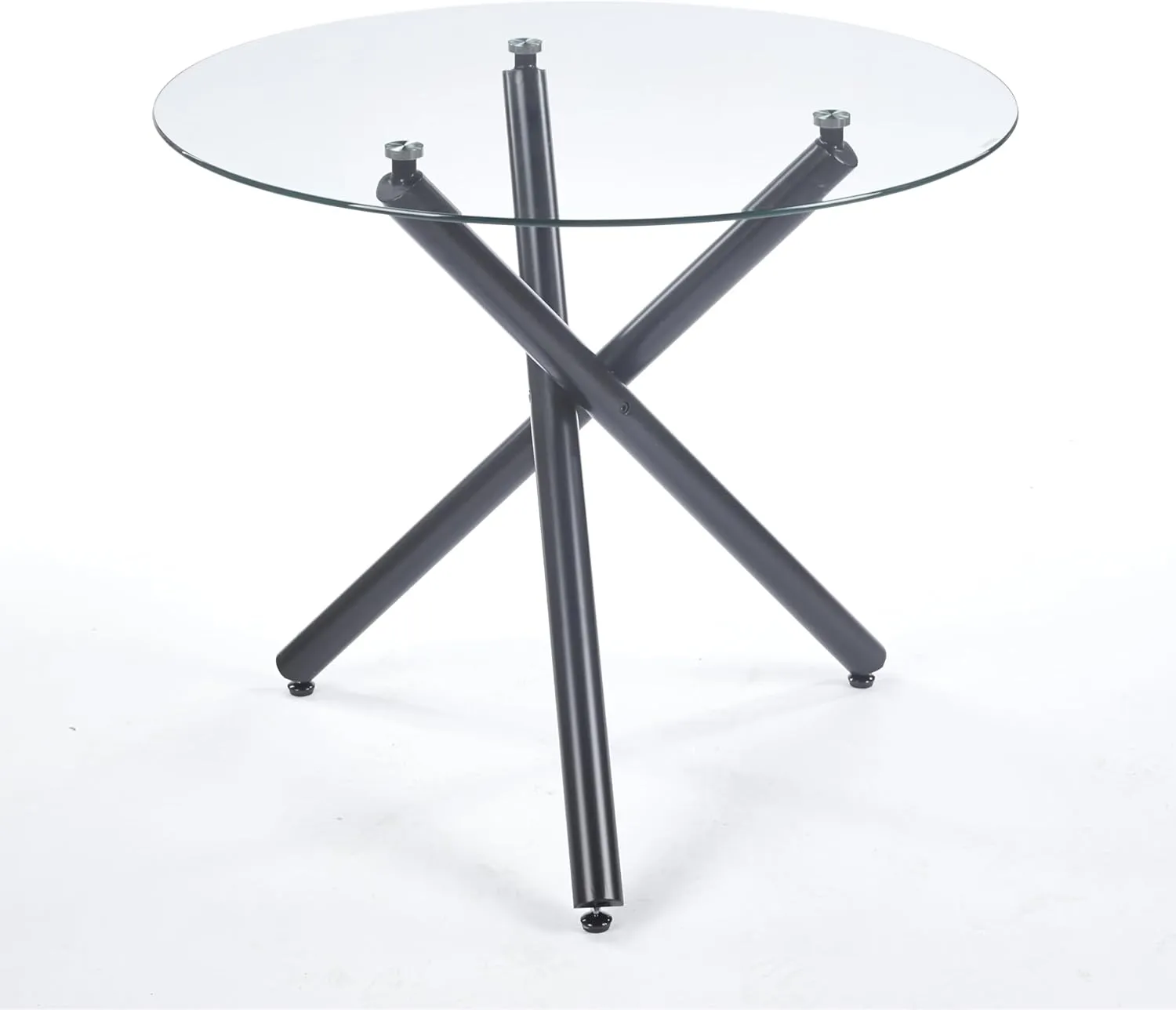 Round Glass Dining Table,Glass Dining Room Table with Tempered Glass Tabletop and Metal Legs, Modern Style Glass Kitchen Table for Home, Kitchen, Dining Room
