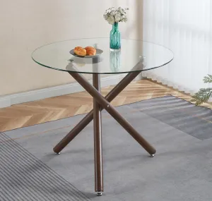 Round Glass Dining Table,Glass Dining Room Table with Tempered Glass Tabletop and Metal Legs, Modern Style Glass Kitchen Table for Home, Kitchen, Dining Room
