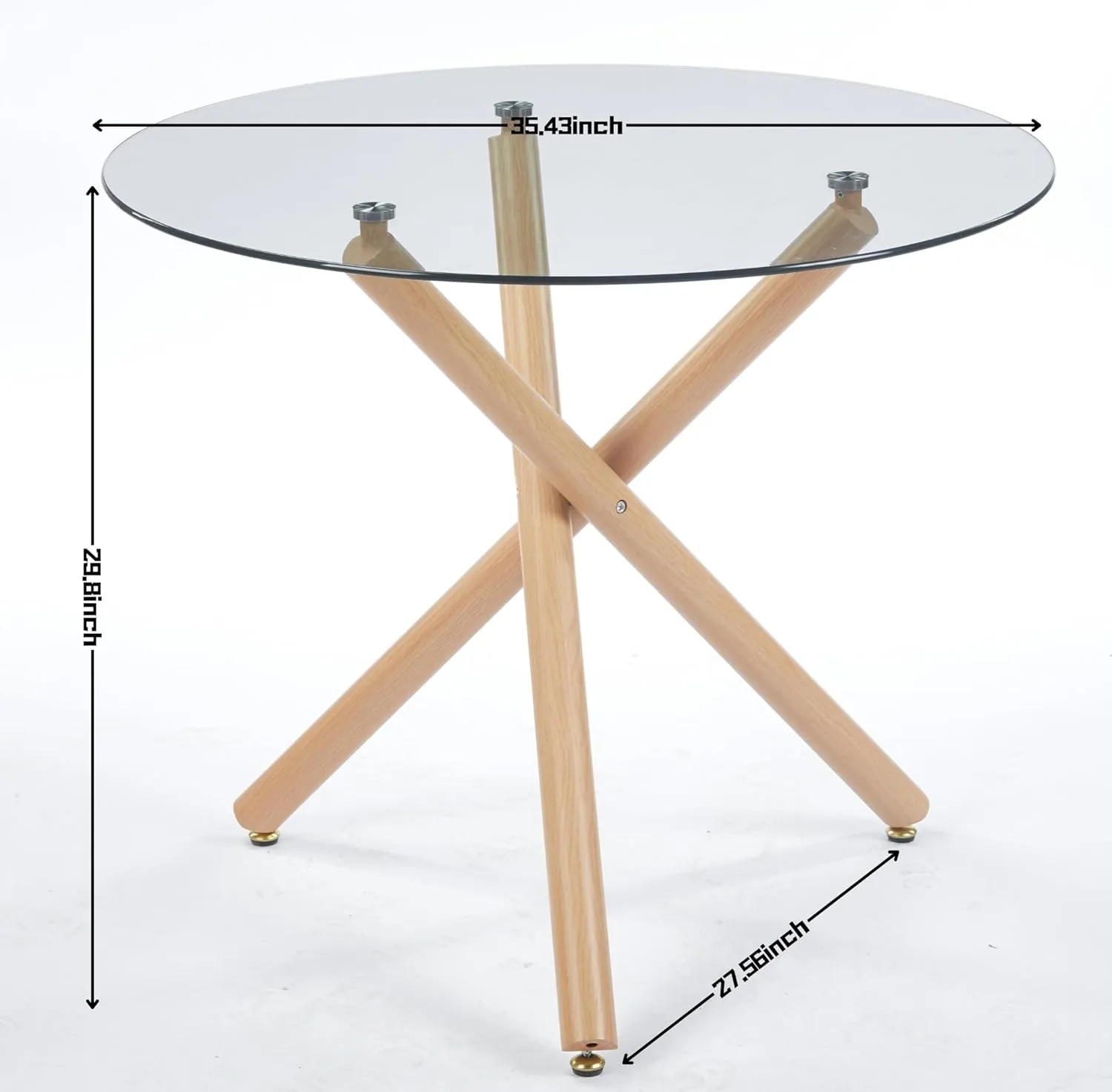Round Glass Dining Table,Glass Dining Room Table with Tempered Glass Tabletop and Metal Legs, Modern Style Glass Kitchen Table for Home, Kitchen, Dining Room