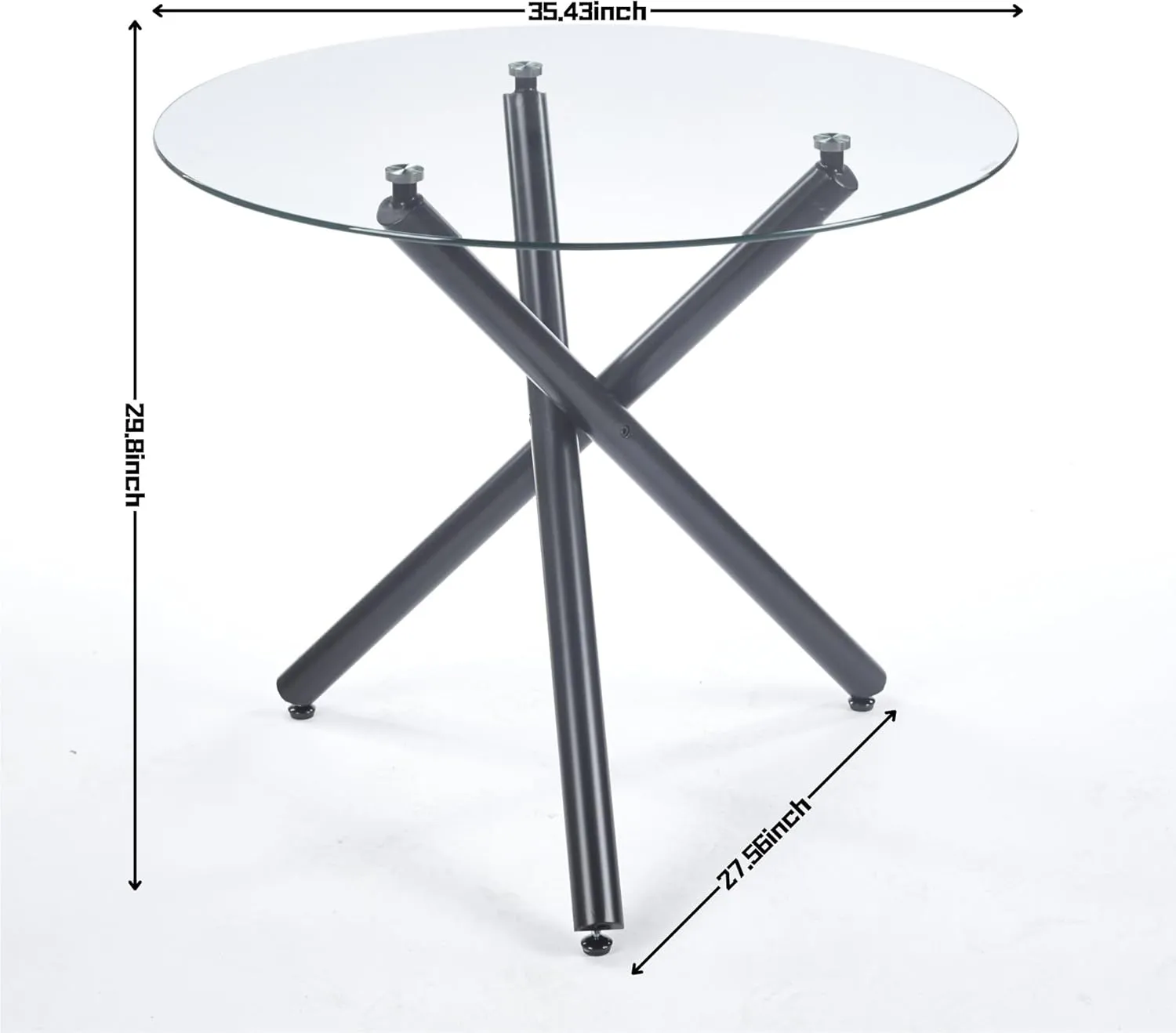 Round Glass Dining Table,Glass Dining Room Table with Tempered Glass Tabletop and Metal Legs, Modern Style Glass Kitchen Table for Home, Kitchen, Dining Room