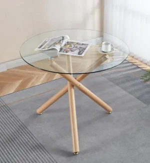 Round Glass Dining Table,Glass Dining Room Table with Tempered Glass Tabletop and Metal Legs, Modern Style Glass Kitchen Table for Home, Kitchen, Dining Room