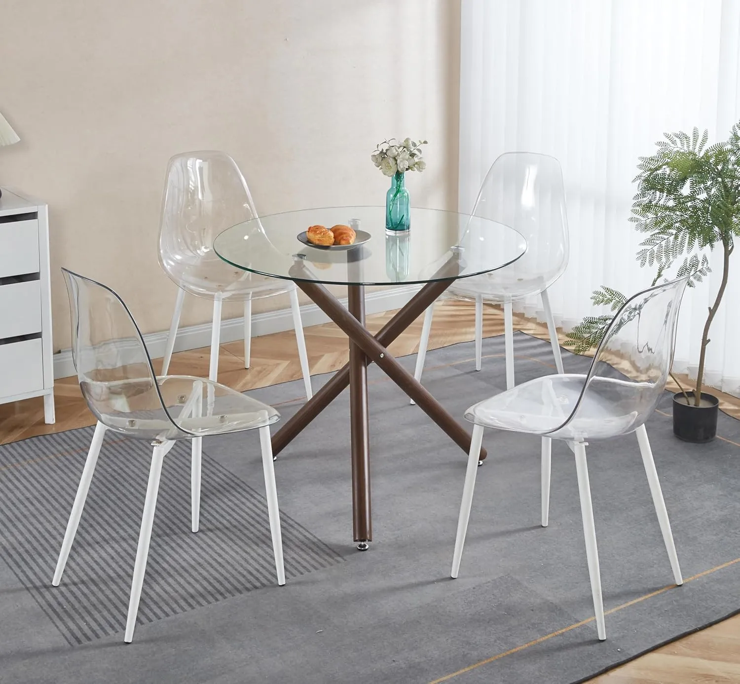 Round Glass Dining Table,Glass Dining Room Table with Tempered Glass Tabletop and Metal Legs, Modern Style Glass Kitchen Table for Home, Kitchen, Dining Room