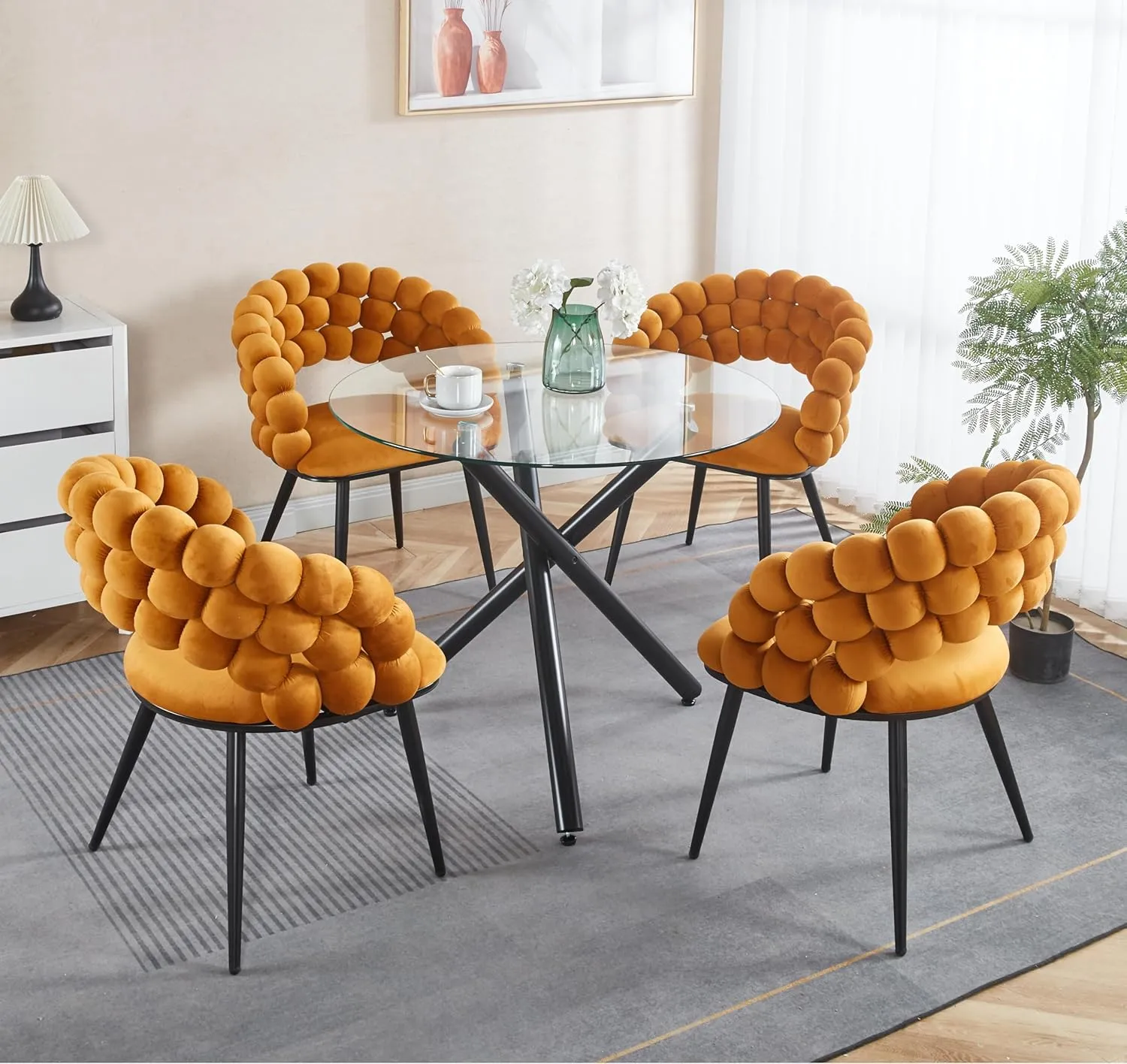 Round Glass Dining Table,Glass Dining Room Table with Tempered Glass Tabletop and Metal Legs, Modern Style Glass Kitchen Table for Home, Kitchen, Dining Room