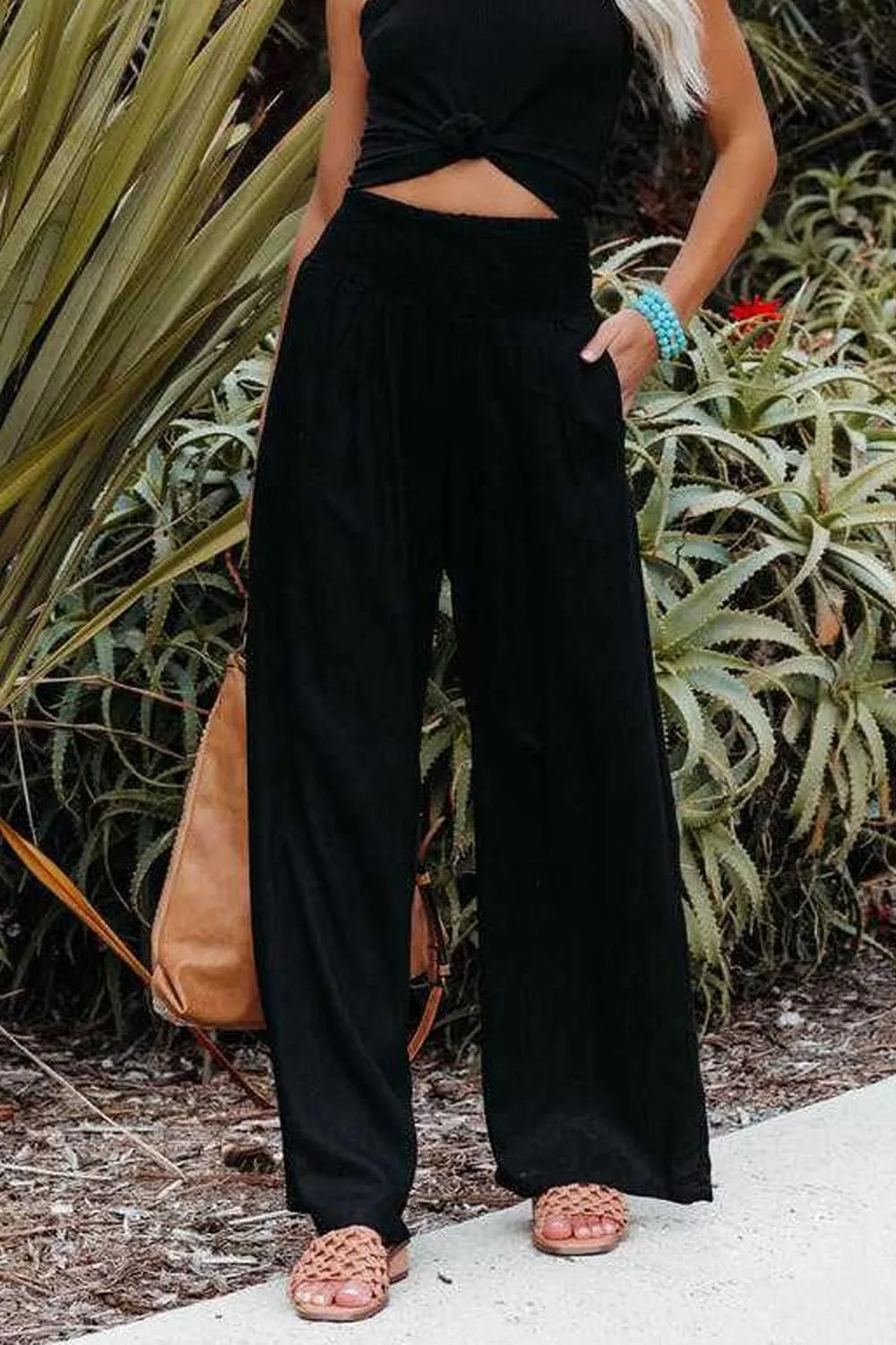 Ru Sweet Women High Waisted Cotton Linen Palazzo Pants Wide Leg Long Lounge Pant Trousers with Pocket