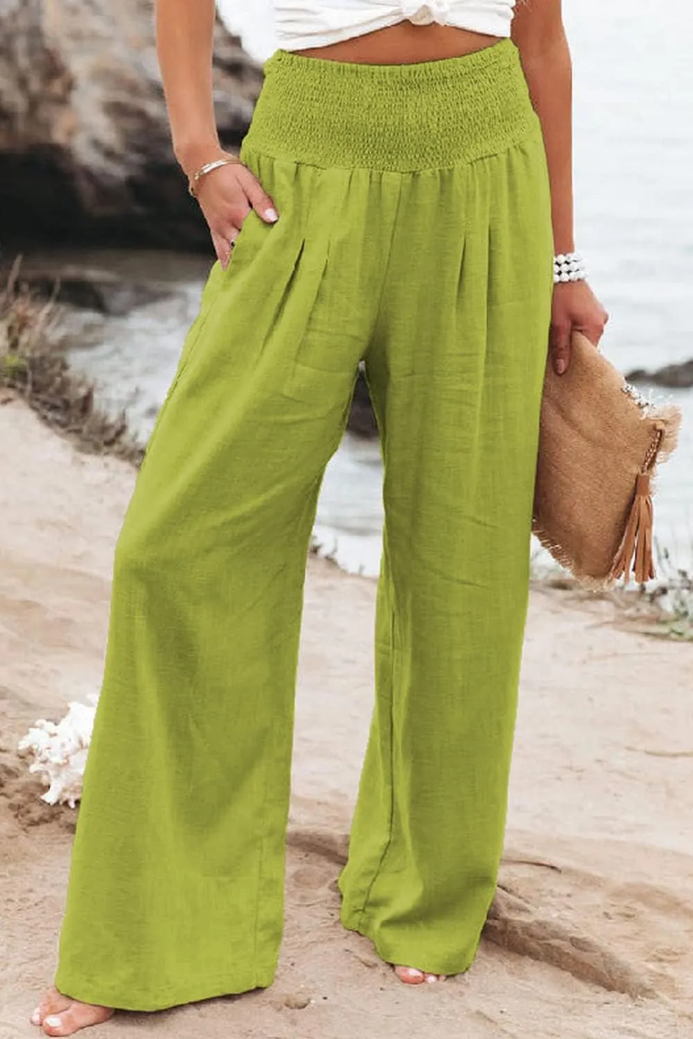Ru Sweet Women High Waisted Cotton Linen Palazzo Pants Wide Leg Long Lounge Pant Trousers with Pocket