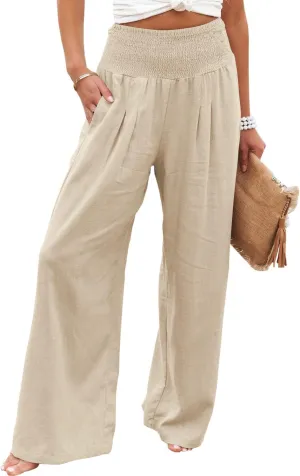 Ru Sweet Women High Waisted Cotton Linen Palazzo Pants Wide Leg Long Lounge Pant Trousers with Pocket