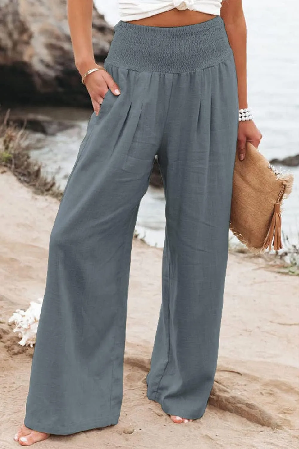 Ru Sweet Women High Waisted Cotton Linen Palazzo Pants Wide Leg Long Lounge Pant Trousers with Pocket