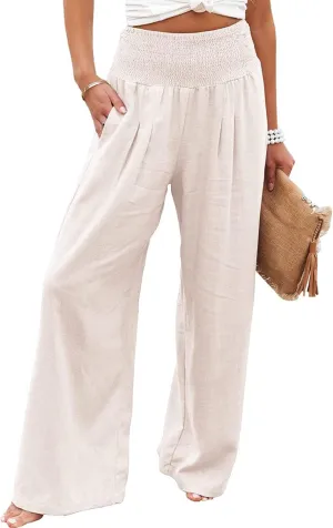 Ru Sweet Women High Waisted Cotton Linen Palazzo Pants Wide Leg Long Lounge Pant Trousers with Pocket