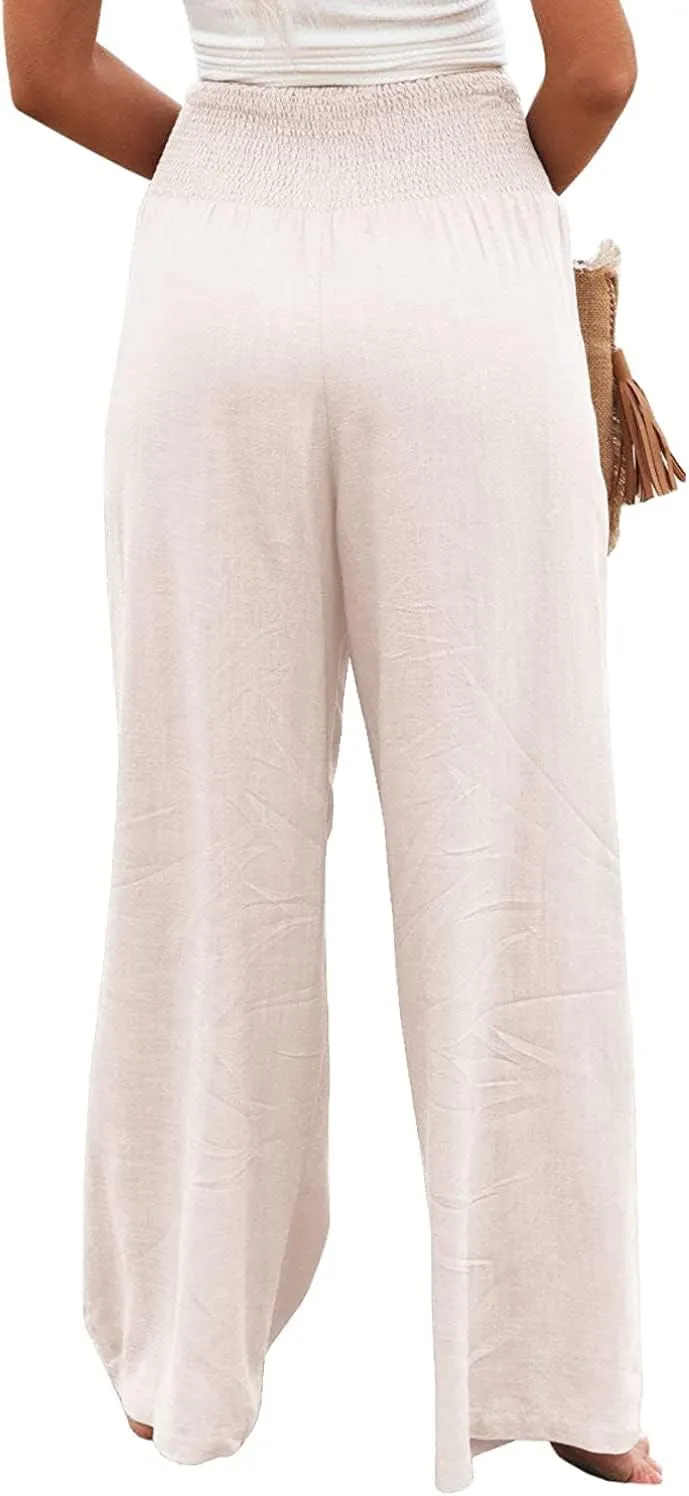 Ru Sweet Women High Waisted Cotton Linen Palazzo Pants Wide Leg Long Lounge Pant Trousers with Pocket