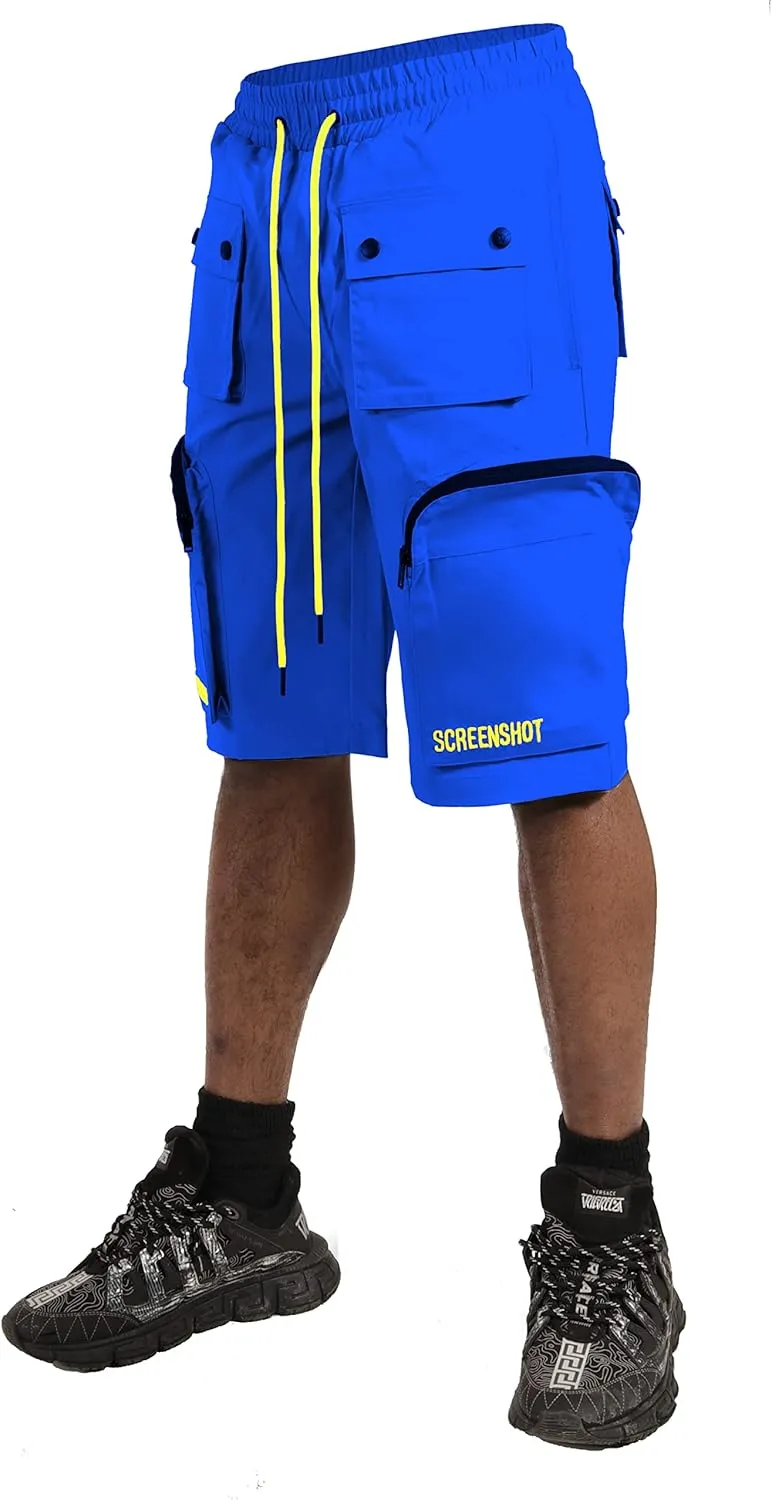 SCREENSHOT Mens Premium Multifunctional Utility Nylon Cargo Shorts - Crisp Shell Fabric 3D Pockets Hiking Tapered Bottoms