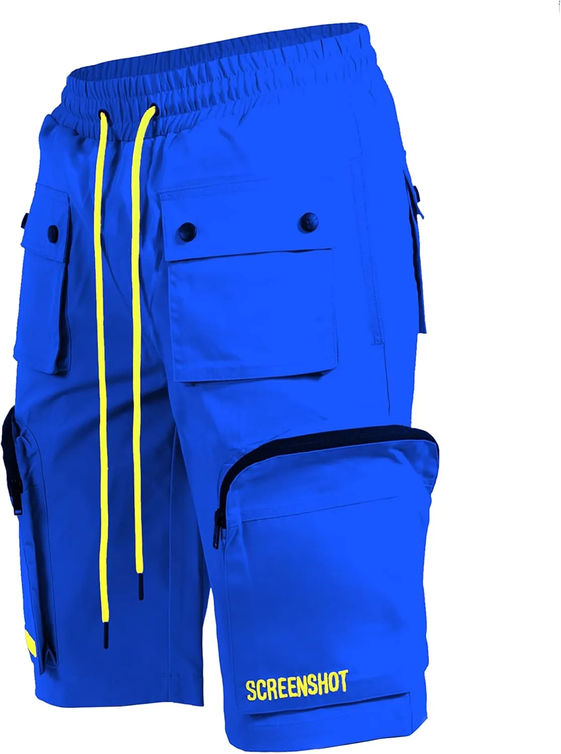 SCREENSHOT Mens Premium Multifunctional Utility Nylon Cargo Shorts - Crisp Shell Fabric 3D Pockets Hiking Tapered Bottoms