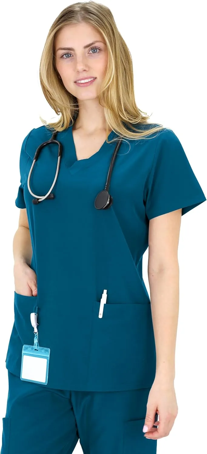 Scrubs for Women Set - V-Neck Scrub Top & Jogger Pants Set - 15 Pockets - Yoga Waistband - Soft & Stretchy