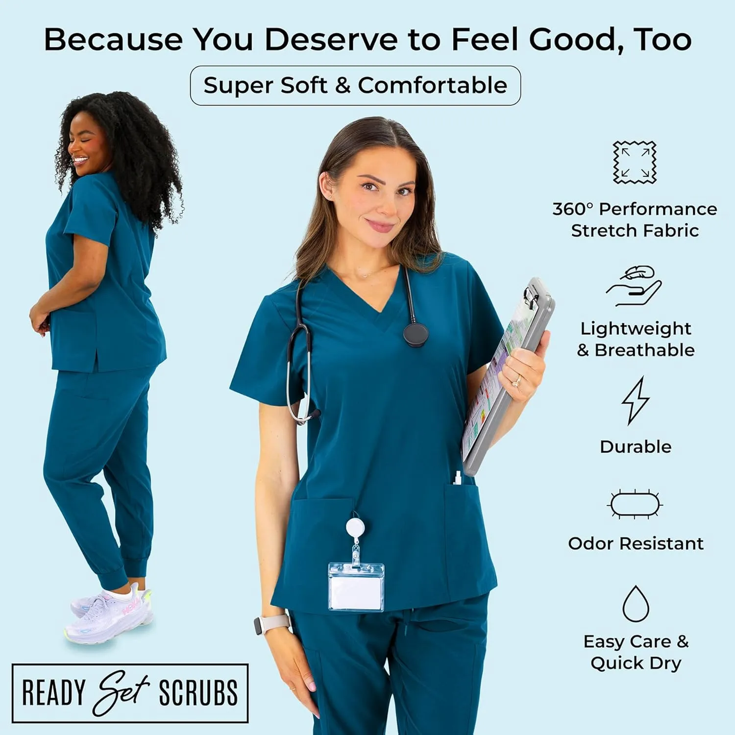 Scrubs for Women Set - V-Neck Scrub Top & Jogger Pants Set - 15 Pockets - Yoga Waistband - Soft & Stretchy