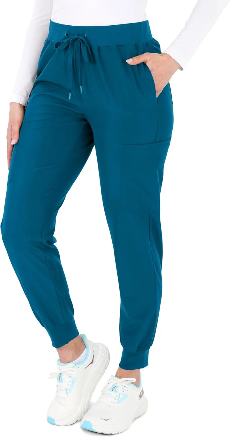 Scrubs for Women Set - V-Neck Scrub Top & Jogger Pants Set - 15 Pockets - Yoga Waistband - Soft & Stretchy