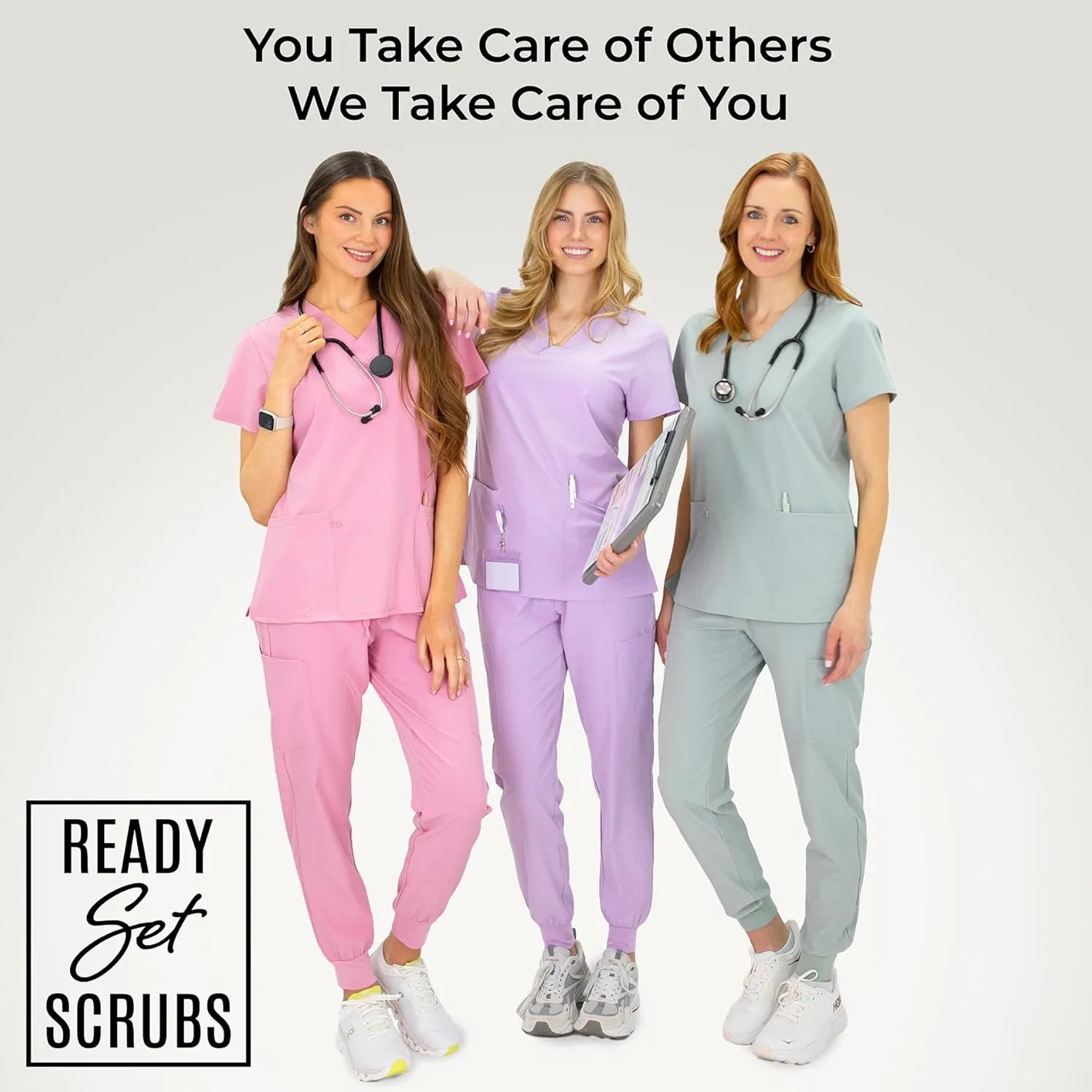 Scrubs for Women Set - V-Neck Scrub Top & Jogger Pants Set - 15 Pockets - Yoga Waistband - Soft & Stretchy