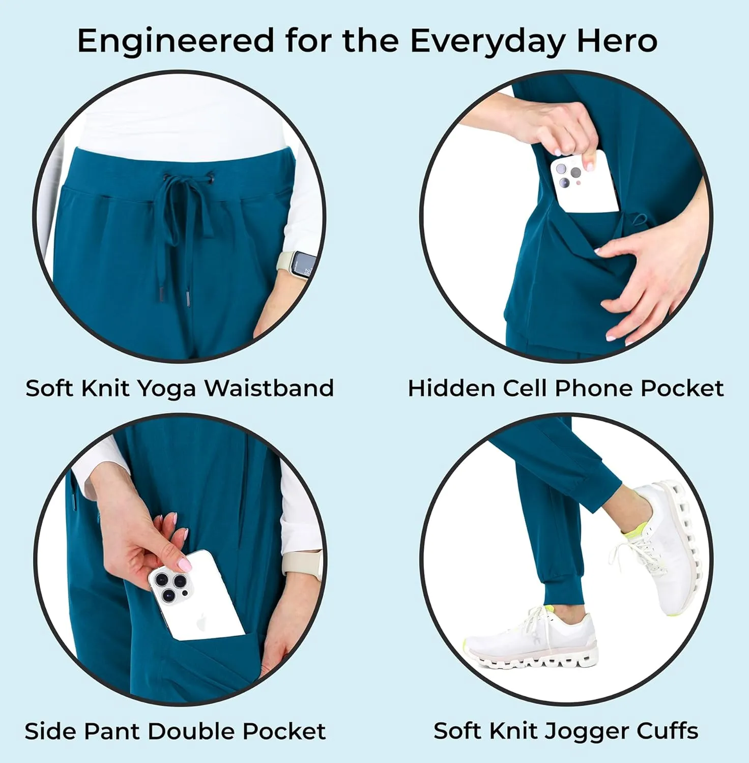 Scrubs for Women Set - V-Neck Scrub Top & Jogger Pants Set - 15 Pockets - Yoga Waistband - Soft & Stretchy