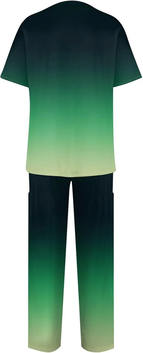 Scrubs Set for Women Nurse Uniform Jogger Suit Stretch Top & Pants with Multi Pocket for Nurse Gradient Workwear