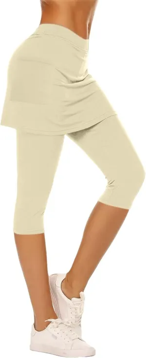 Skirt Leggings for Women Capris Hight Waist Tummy Control Leggings Workout Yoga Pickleball Tennis Skorts with Skirt