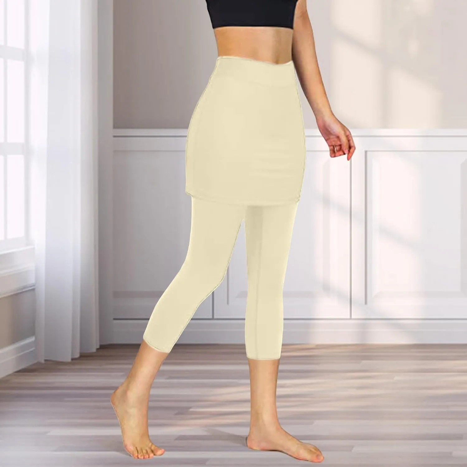 Skirt Leggings for Women Capris Hight Waist Tummy Control Leggings Workout Yoga Pickleball Tennis Skorts with Skirt