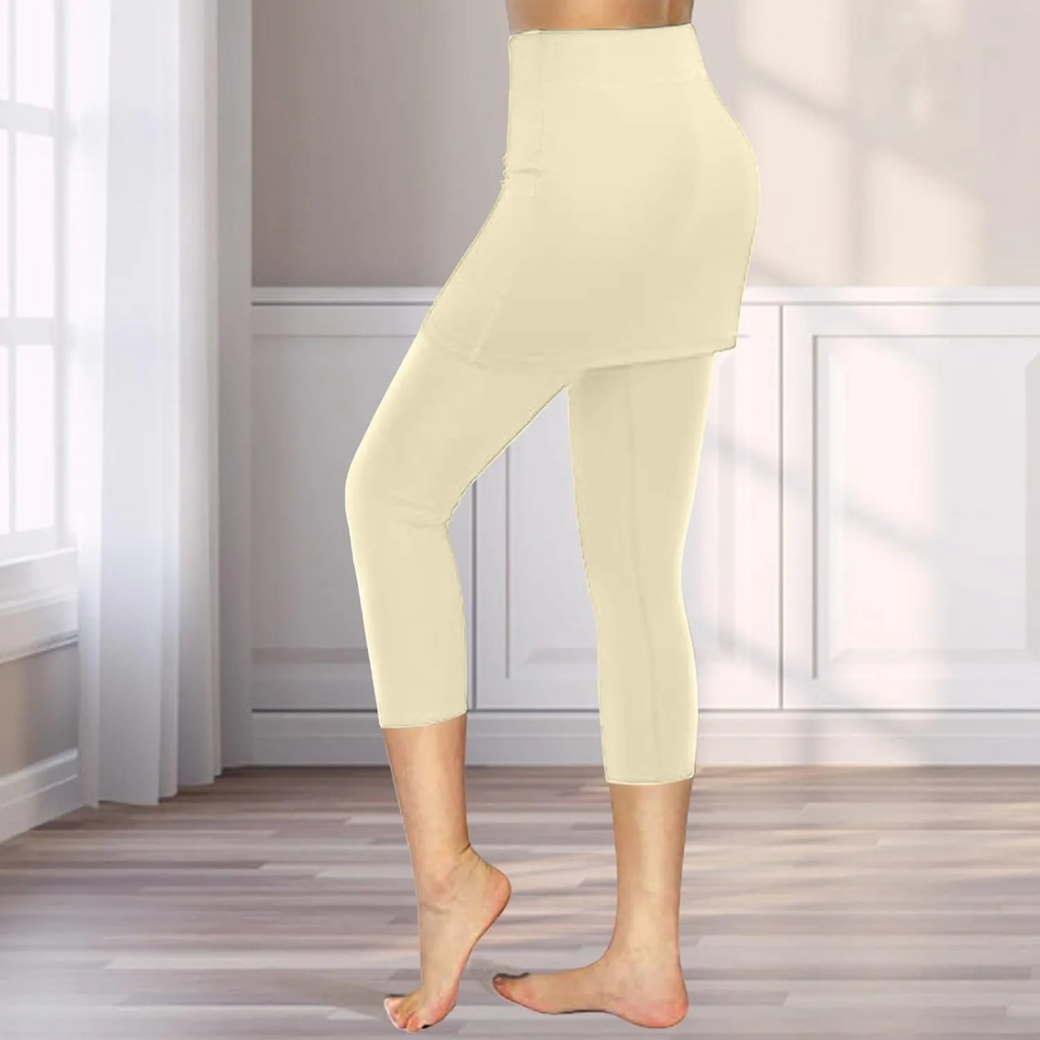 Skirt Leggings for Women Capris Hight Waist Tummy Control Leggings Workout Yoga Pickleball Tennis Skorts with Skirt