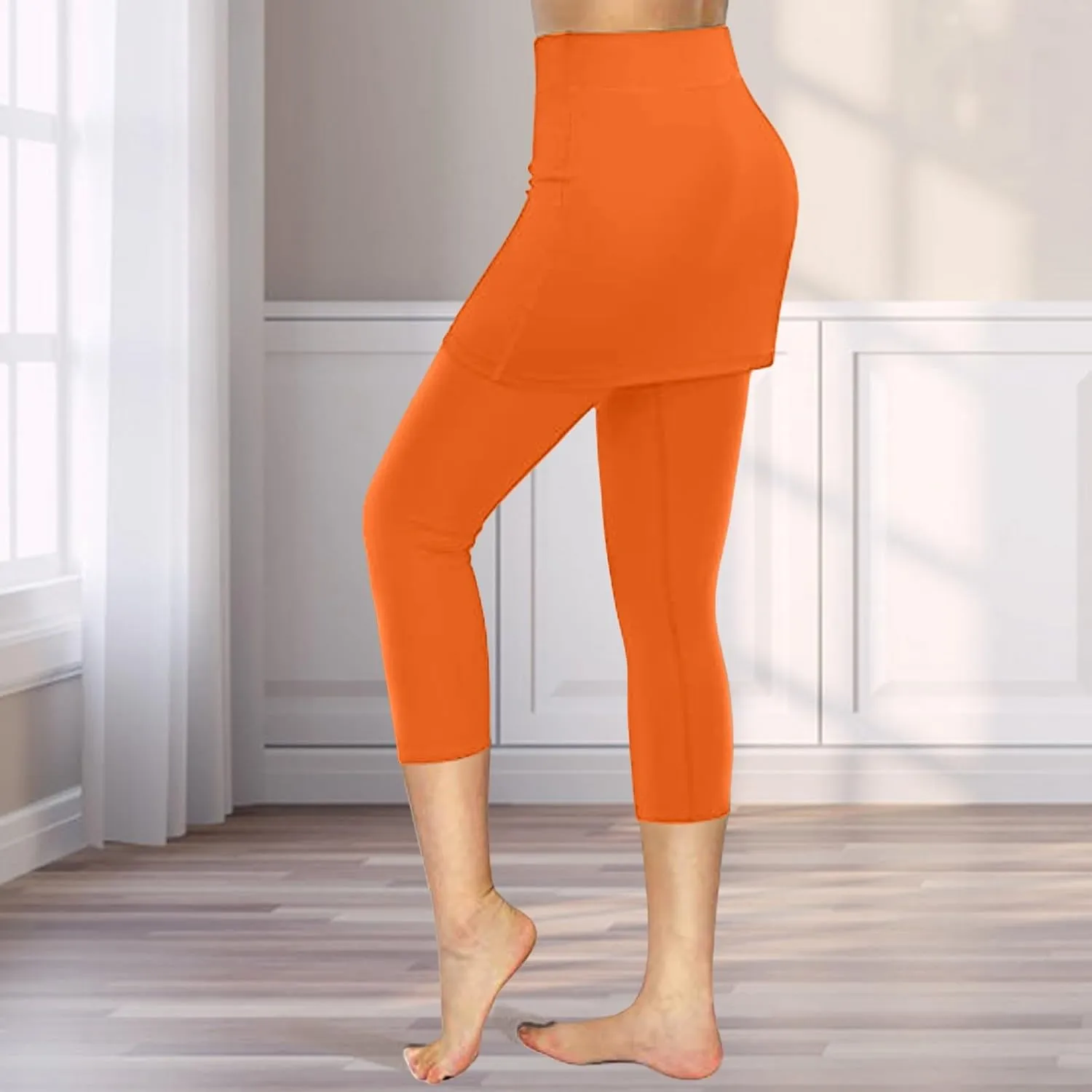 Skirted Leggings for Women 2025 Plus Size Tennis Golf Short Skort Capris Gym Tennis Yoga Athletic Legging with Skirts