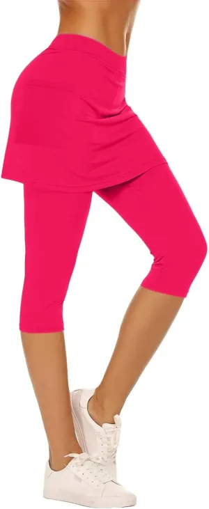 Skirted Leggings for Women 2025 Plus Size Tennis Golf Short Skort Capris Gym Tennis Yoga Athletic Legging with Skirts