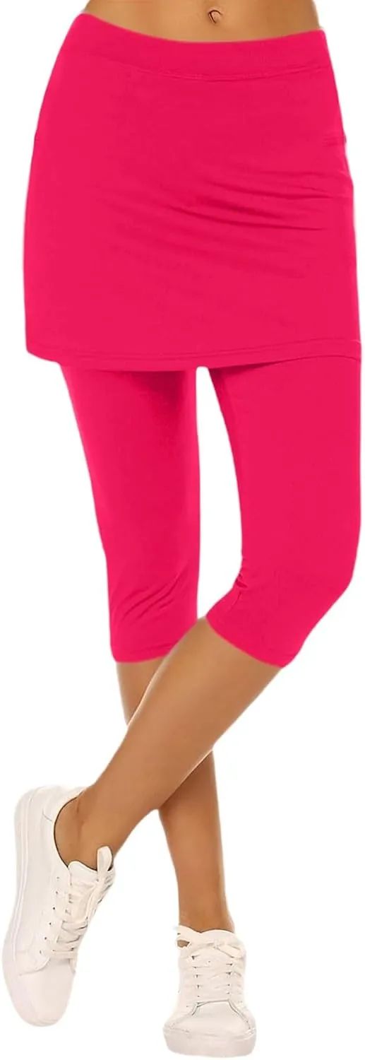 Skirted Leggings for Women 2025 Plus Size Tennis Golf Short Skort Capris Gym Tennis Yoga Athletic Legging with Skirts