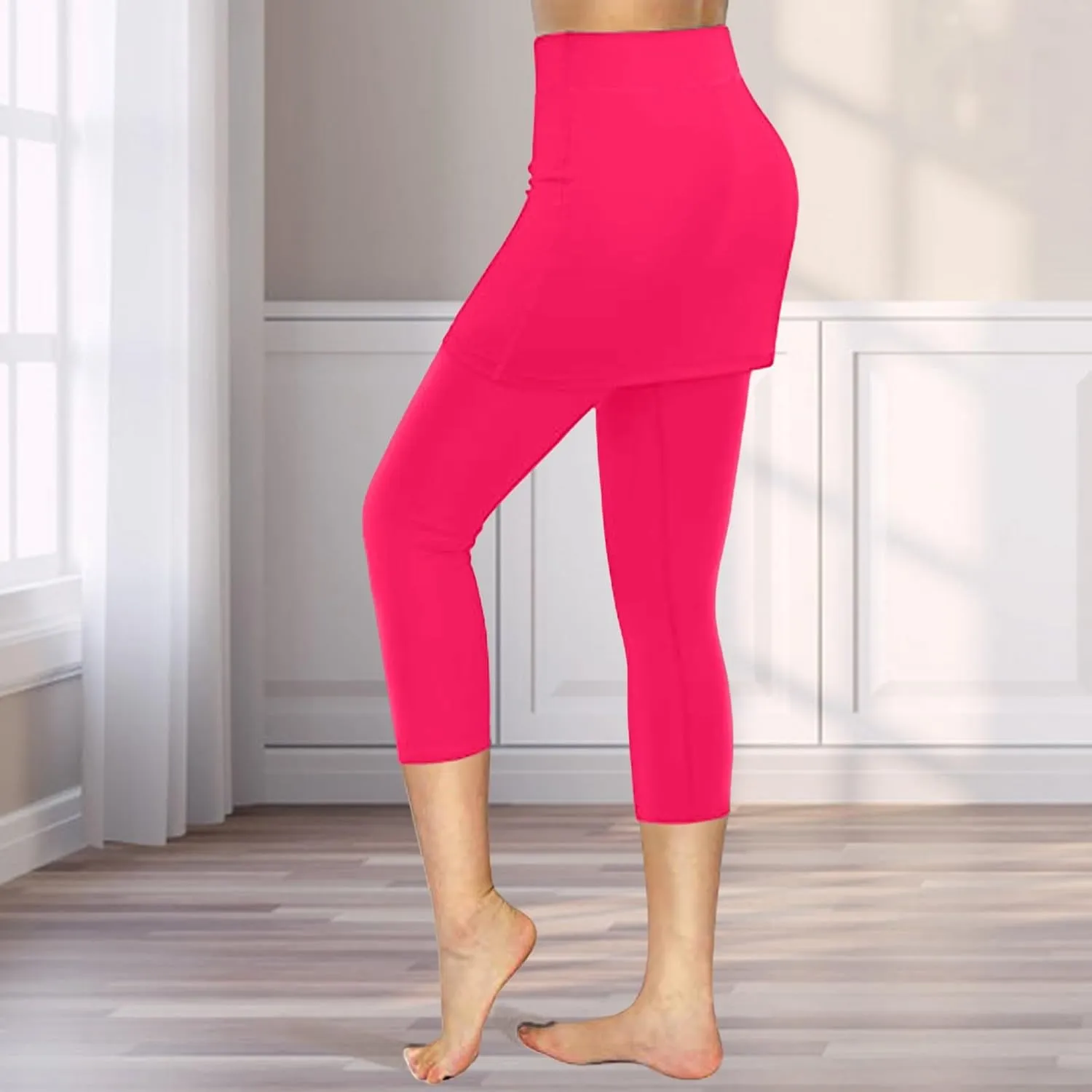 Skirted Leggings for Women 2025 Plus Size Tennis Golf Short Skort Capris Gym Tennis Yoga Athletic Legging with Skirts