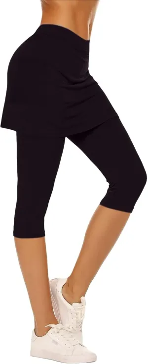 Skirted Leggings for Women 2025 Plus Size Tennis Golf Short Skort Capris Gym Tennis Yoga Athletic Legging with Skirts