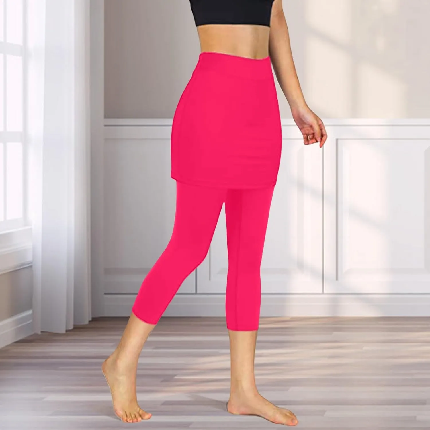 Skirted Leggings for Women 2025 Plus Size Tennis Golf Short Skort Capris Gym Tennis Yoga Athletic Legging with Skirts