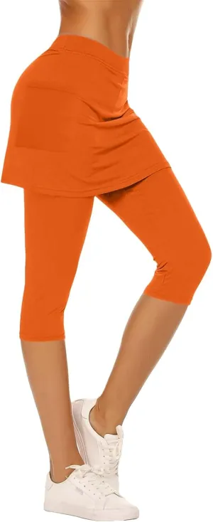 Skirted Leggings for Women 2025 Plus Size Tennis Golf Short Skort Capris Gym Tennis Yoga Athletic Legging with Skirts