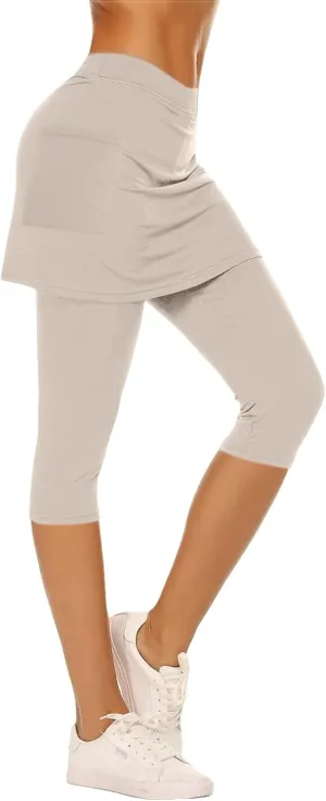 Skirted Leggings for Women 2025 Summer Golf Skorts Capris Gym Tennis Stretchy Soft Yoga Workout Legging with Skirts