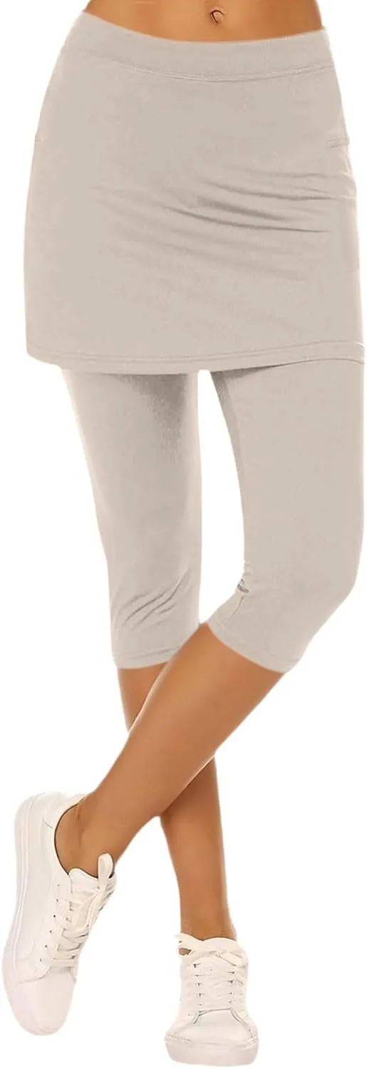 Skirted Leggings for Women 2025 Summer Golf Skorts Capris Gym Tennis Stretchy Soft Yoga Workout Legging with Skirts