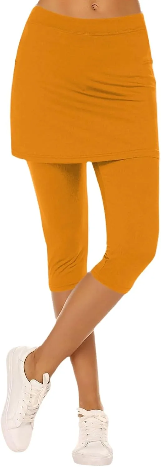 Skirted Leggings for Women 2025 Summer Stretchy Soft Skorts Capris Gym Tennis Golf Yoga Workout Legging with Skirts