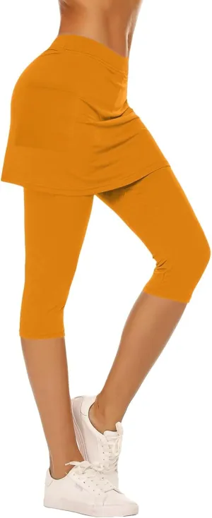 Skirted Leggings for Women 2025 Summer Stretchy Soft Skorts Capris Gym Tennis Golf Yoga Workout Legging with Skirts