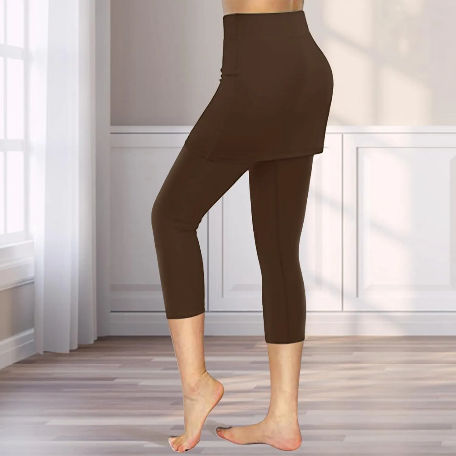 Skirted Leggings for Women Athletic Pickleball Tennis Skorts Capris Elastic Waist Workout Gym Yoga Legging with Skirt