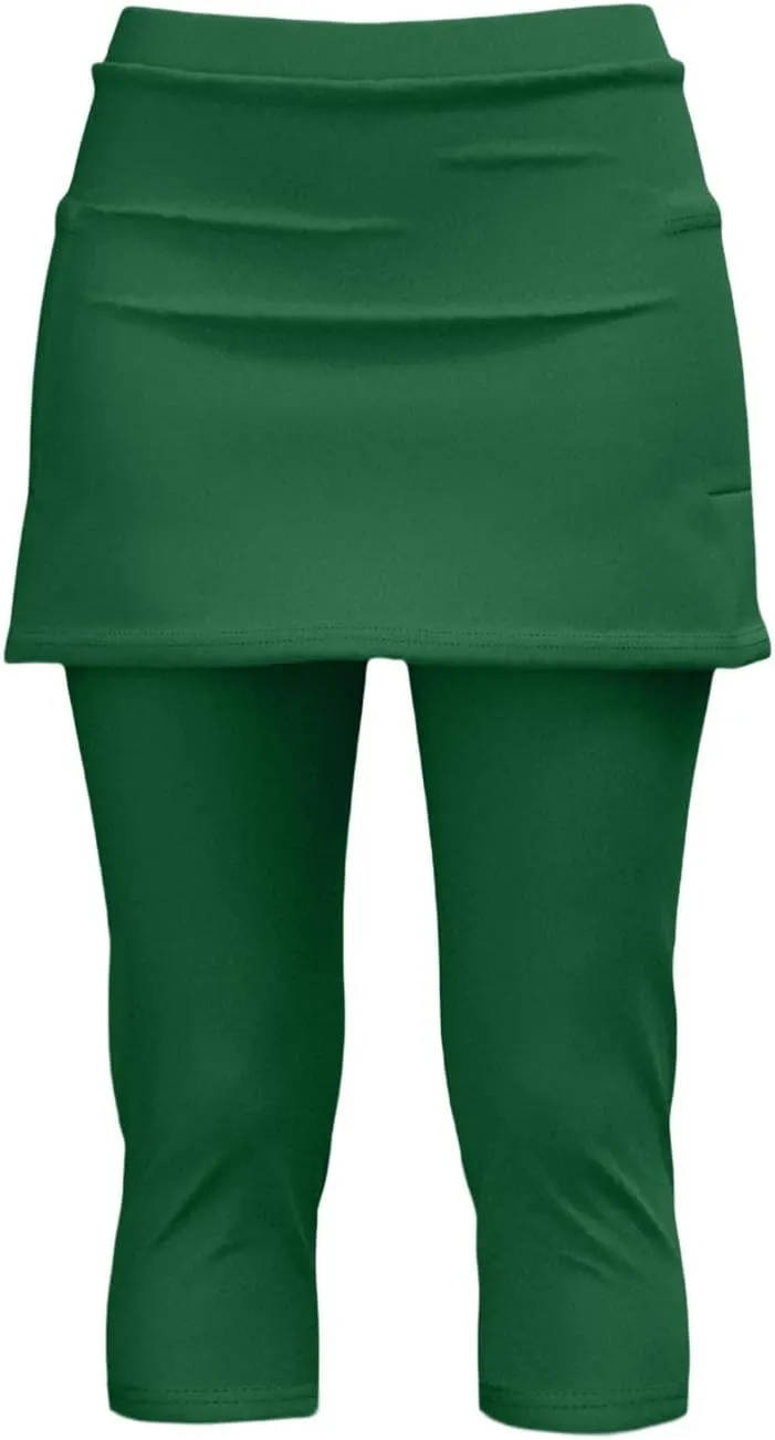 Skirted Leggings for Women Athletic Pickleball Tennis Skorts Capris Elastic Waist Workout Gym Yoga Legging with Skirt