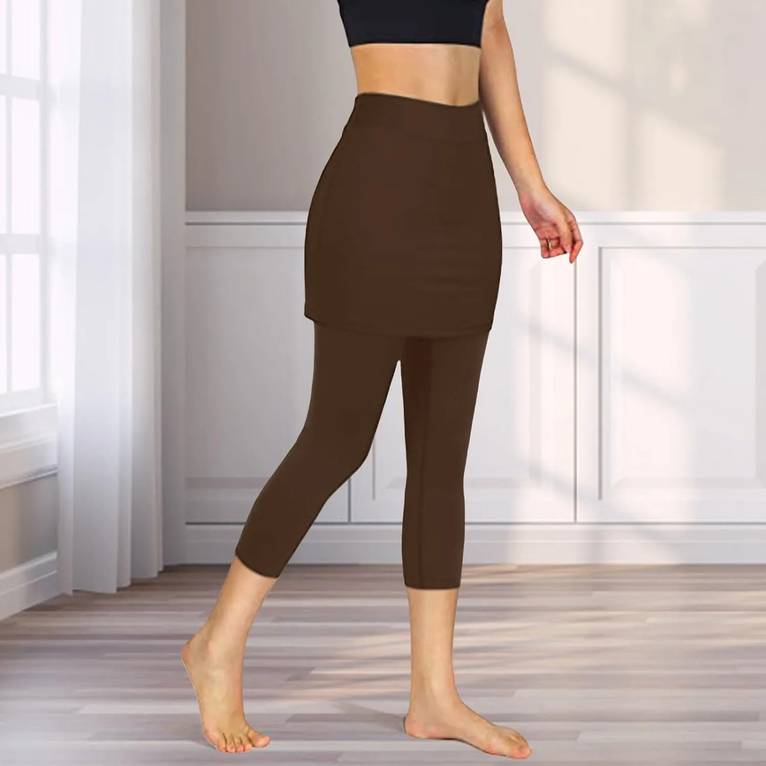 Skirted Leggings for Women Athletic Pickleball Tennis Skorts Capris Elastic Waist Workout Gym Yoga Legging with Skirt
